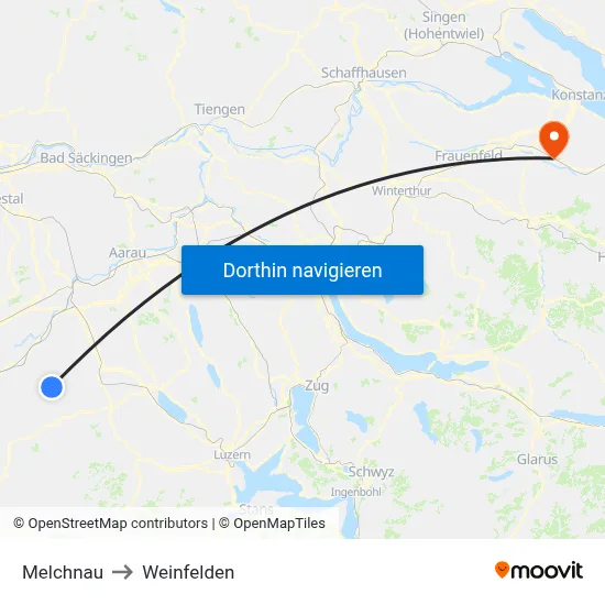 Melchnau to Weinfelden map