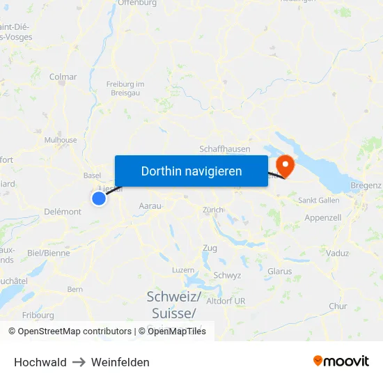 Hochwald to Weinfelden map