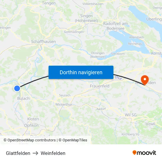 Glattfelden to Weinfelden map