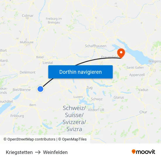 Kriegstetten to Weinfelden map