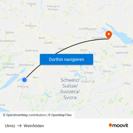 Ulmiz to Weinfelden map