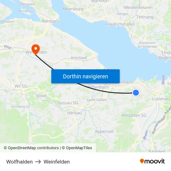 Wolfhalden to Weinfelden map