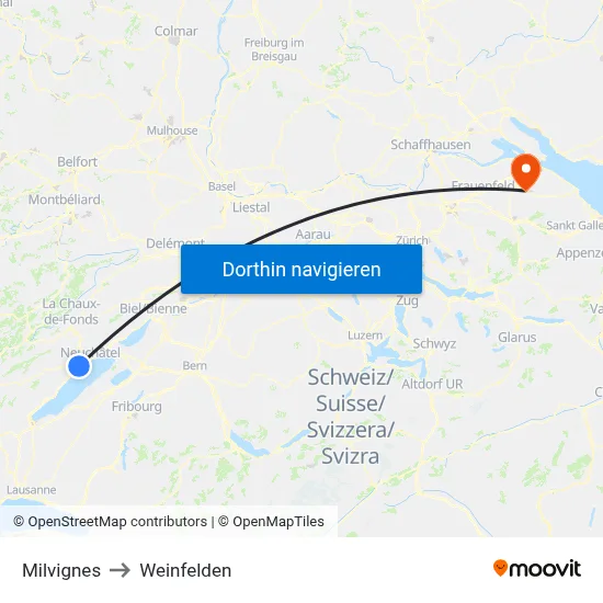 Milvignes to Weinfelden map