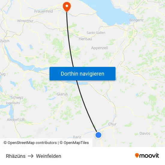 Rhäzüns to Weinfelden map