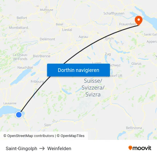 Saint-Gingolph to Weinfelden map