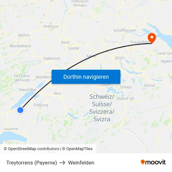 Treytorrens (Payerne) to Weinfelden map