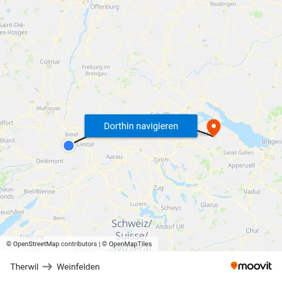 Therwil to Weinfelden map