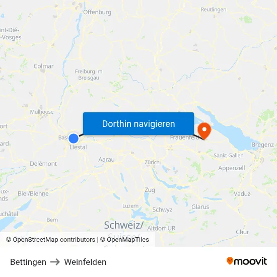 Bettingen to Weinfelden map