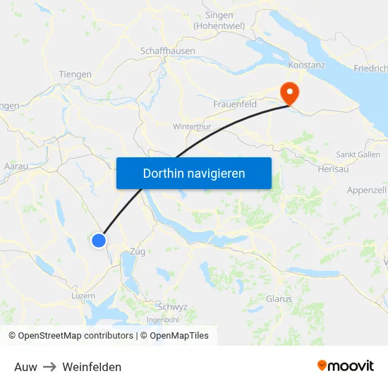 Auw to Weinfelden map