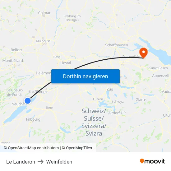 Le Landeron to Weinfelden map