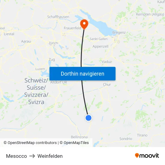 Mesocco to Weinfelden map