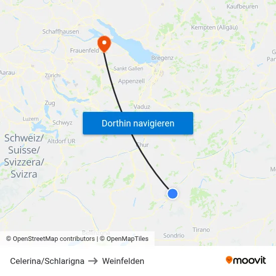 Celerina/Schlarigna to Weinfelden map