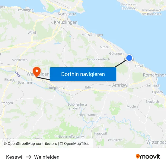 Kesswil to Weinfelden map