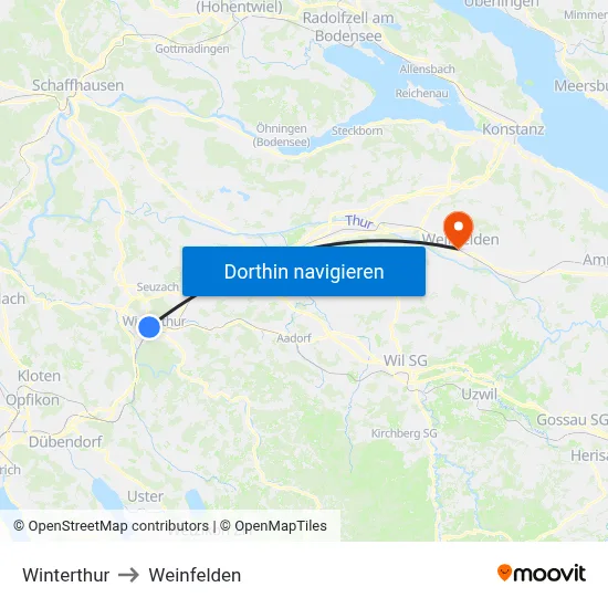 Winterthur to Weinfelden map