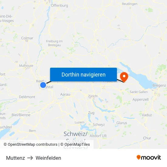 Muttenz to Weinfelden map
