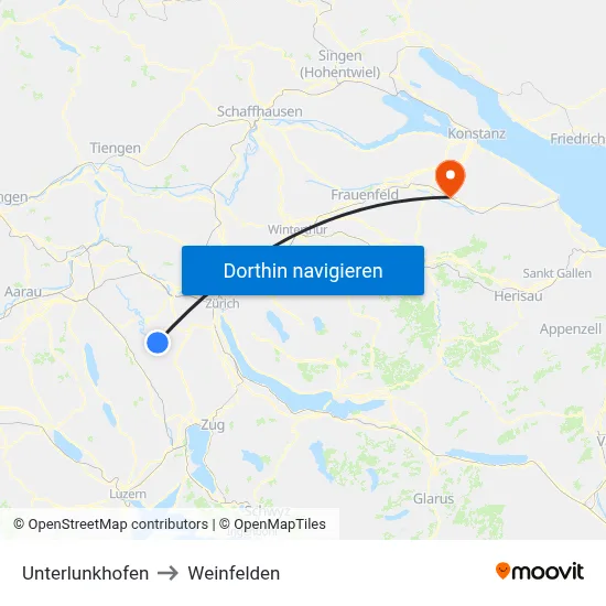 Unterlunkhofen to Weinfelden map