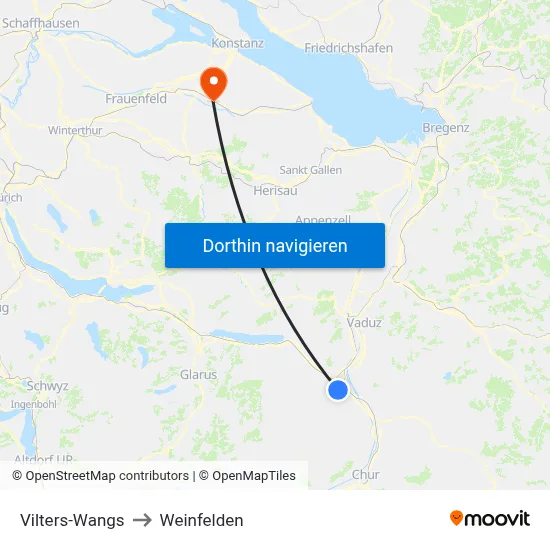 Vilters-Wangs to Weinfelden map