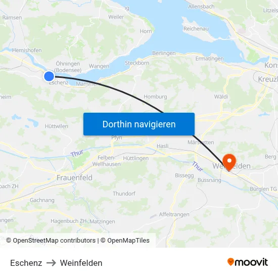 Eschenz to Weinfelden map