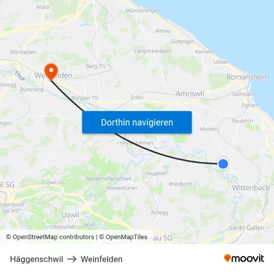 Häggenschwil to Weinfelden map