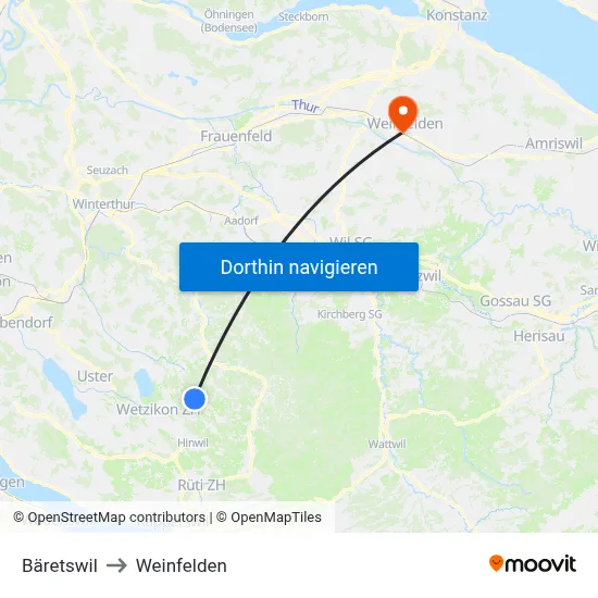 Bäretswil to Weinfelden map