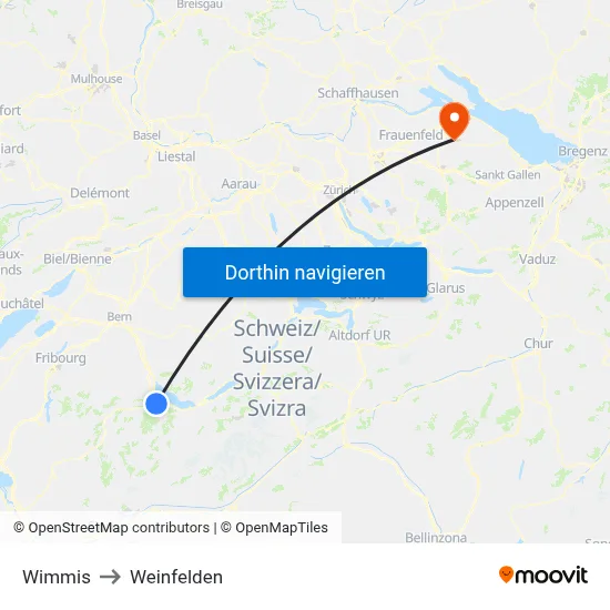 Wimmis to Weinfelden map