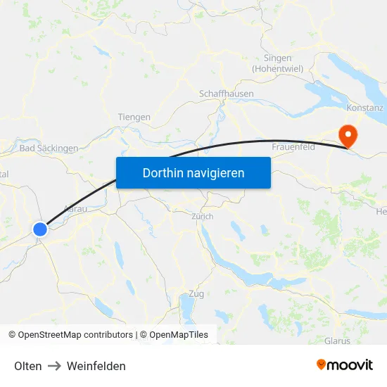 Olten to Weinfelden map