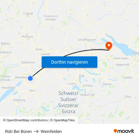 Rüti Bei Büren to Weinfelden map