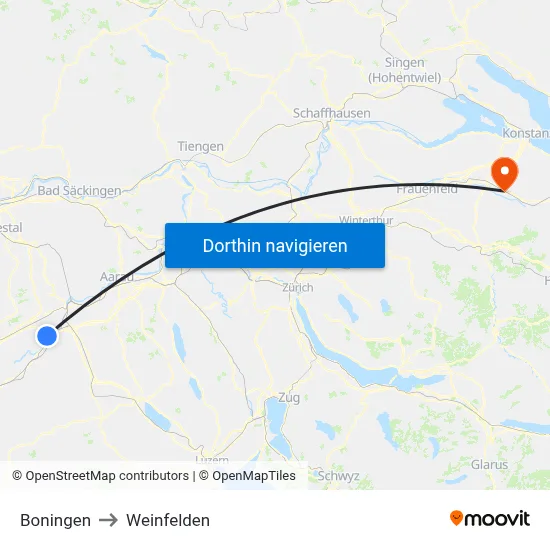 Boningen to Weinfelden map