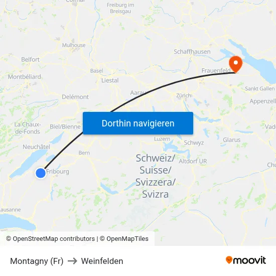 Montagny (Fr) to Weinfelden map