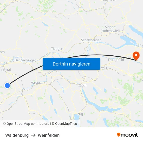 Waldenburg to Weinfelden map
