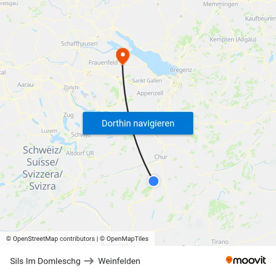 Sils Im Domleschg to Weinfelden map