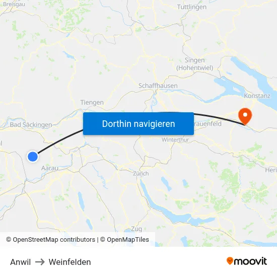 Anwil to Weinfelden map