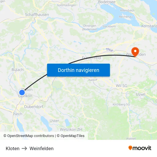 Kloten to Weinfelden map