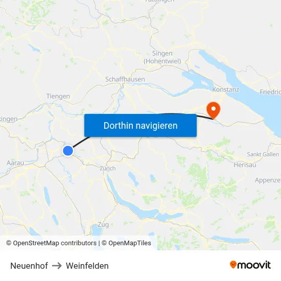 Neuenhof to Weinfelden map