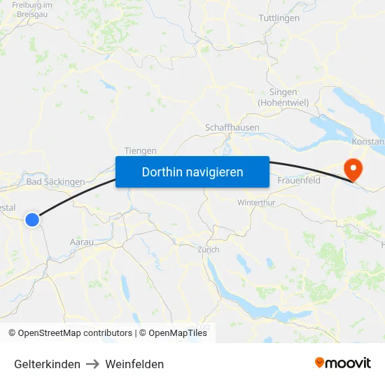Gelterkinden to Weinfelden map