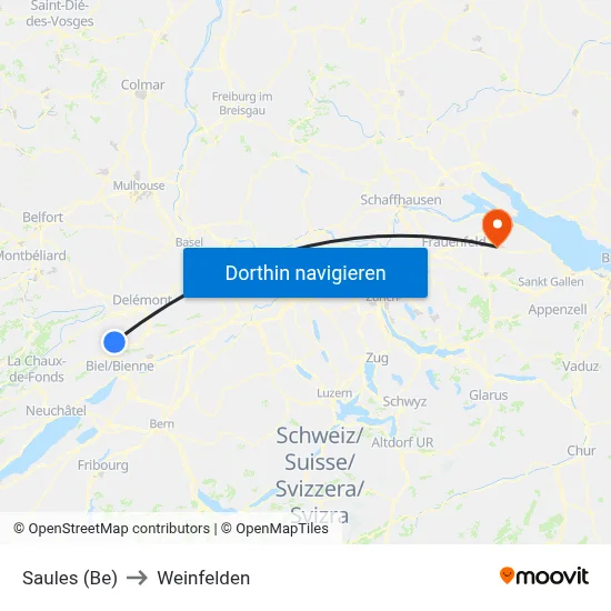 Saules (Be) to Weinfelden map