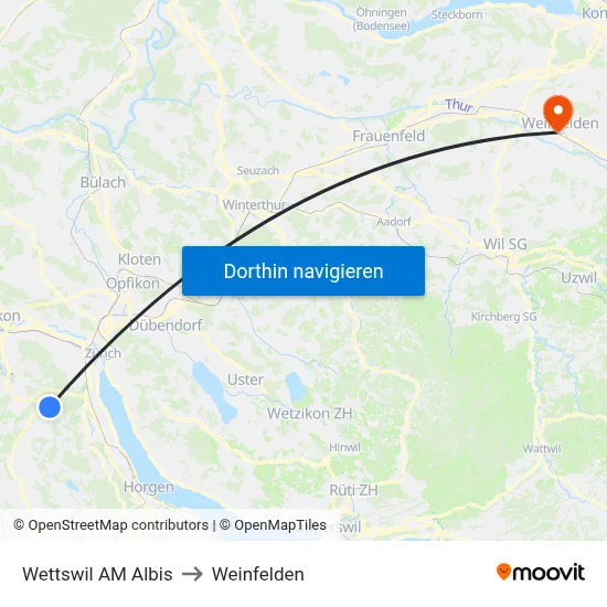 Wettswil AM Albis to Weinfelden map