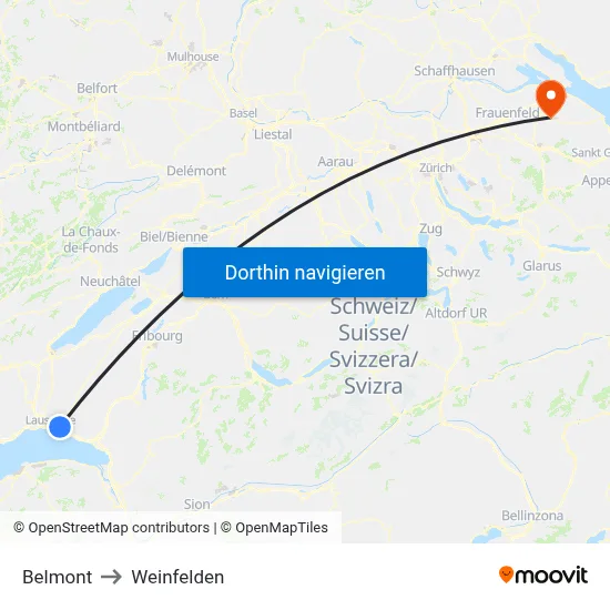 Belmont to Weinfelden map