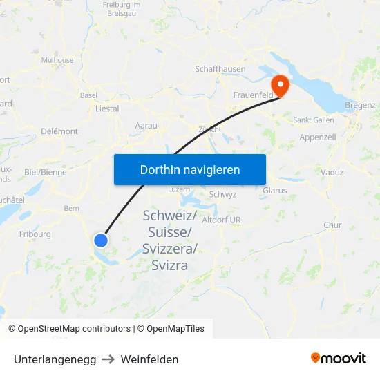Unterlangenegg to Weinfelden map