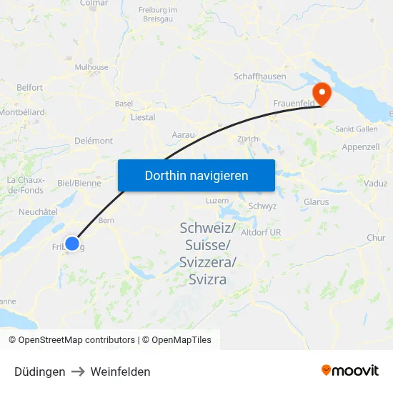 Düdingen to Weinfelden map