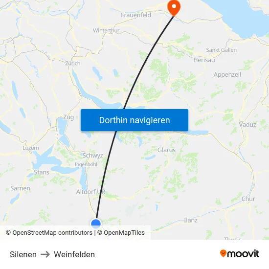 Silenen to Weinfelden map