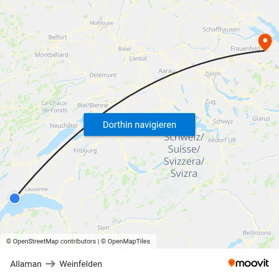 Allaman to Weinfelden map