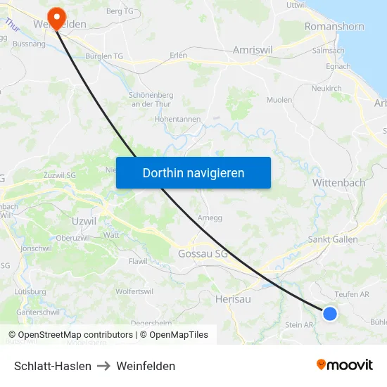Schlatt-Haslen to Weinfelden map