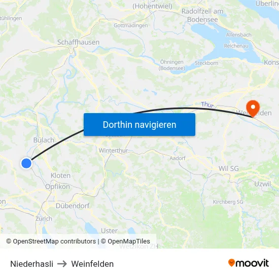 Niederhasli to Weinfelden map