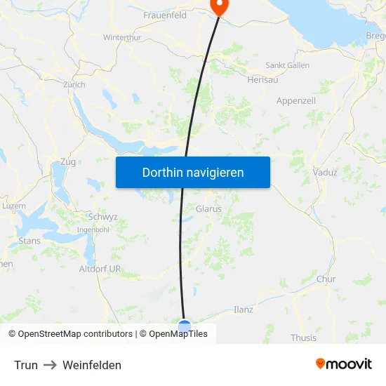 Trun to Weinfelden map