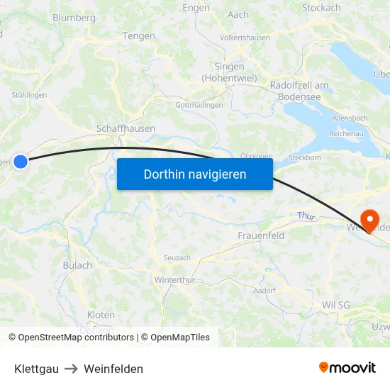 Klettgau to Weinfelden map