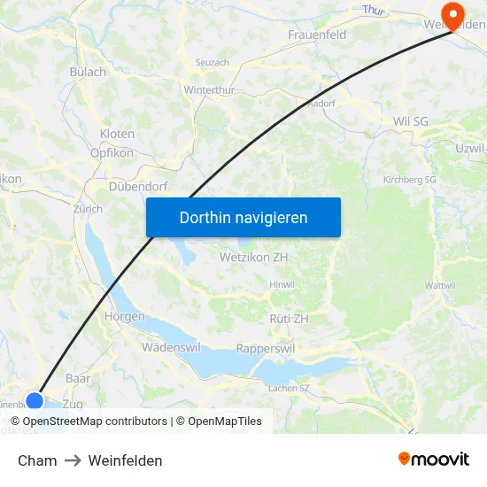 Cham to Weinfelden map
