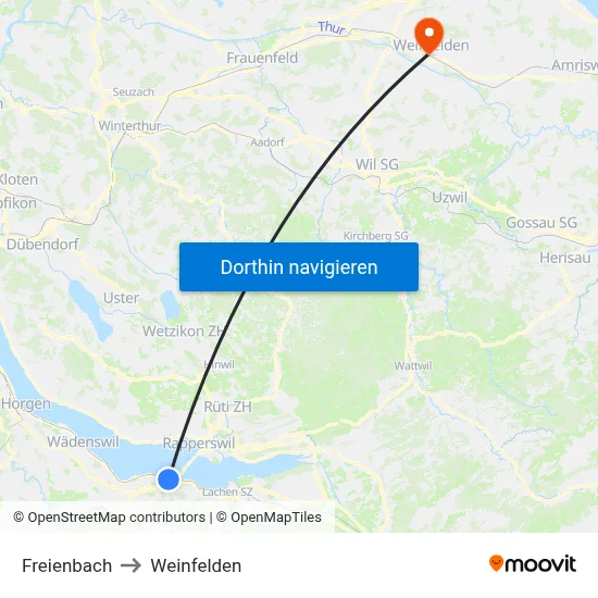 Freienbach to Weinfelden map