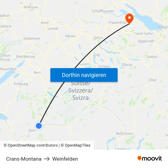 Crans-Montana to Weinfelden map