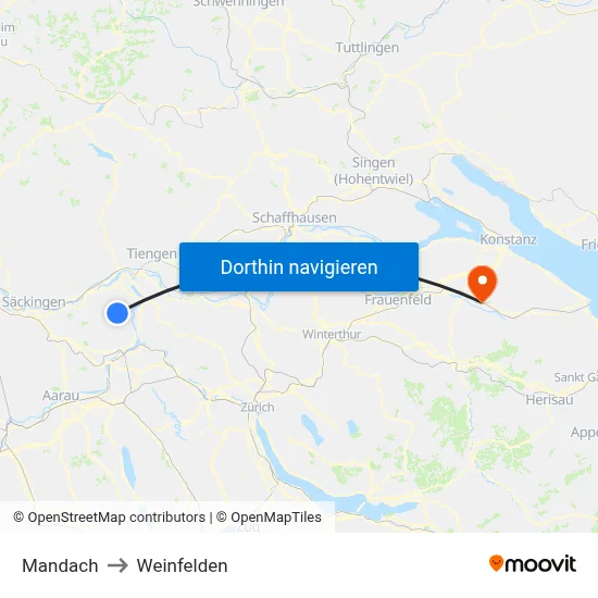 Mandach to Weinfelden map